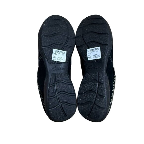 CLARKS ROSEVILLE ECHO CLOGS BLACK SUEDE SIZE 9 SLIP ON CUSHIONED COMFORT CASUAL - Picture 5 of 6